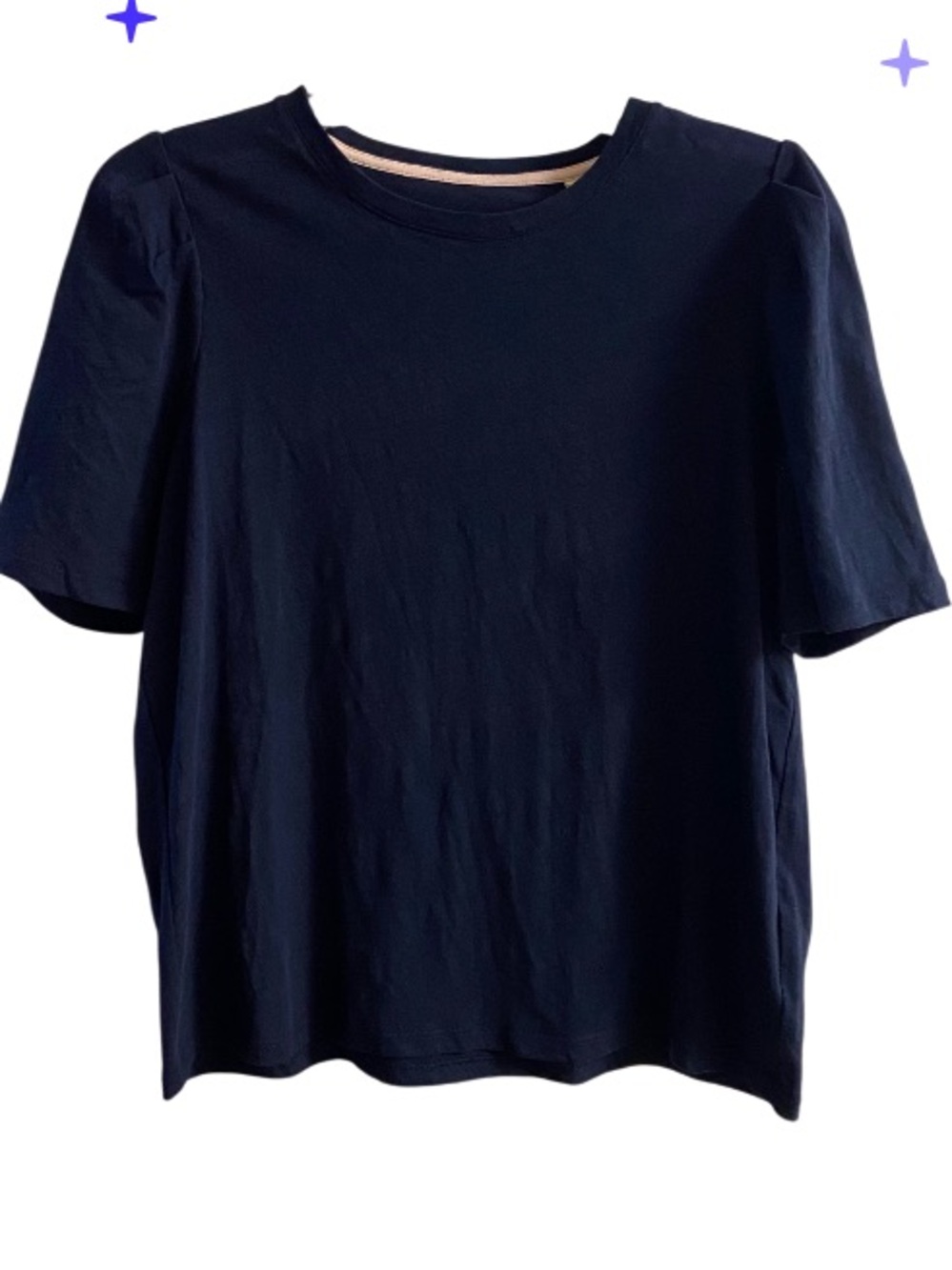 Boden Women's Navy Blue Puff Sleeve Crewneck Short Sleeve T-Shirt Top Medium NWT